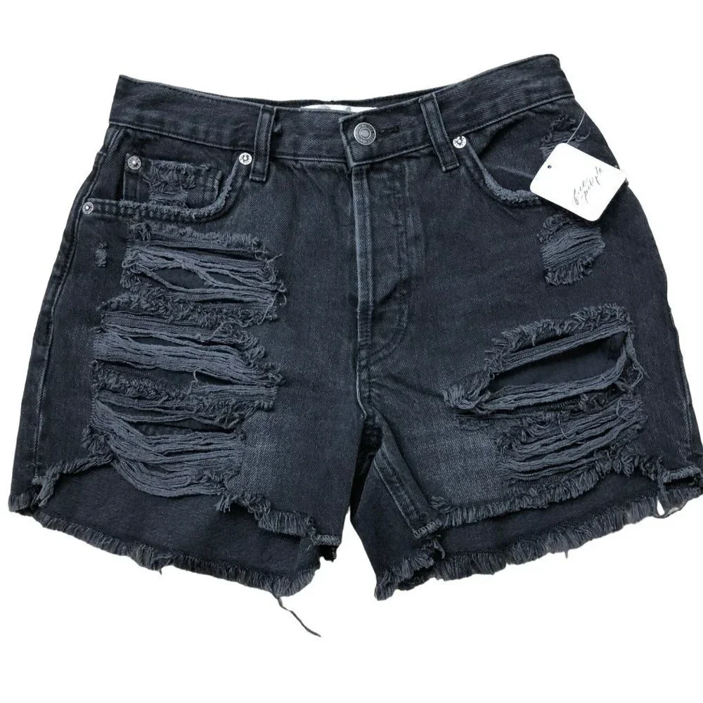 FREE PEOPLE MAGGIE‎ BLACK DISTRESSED SHORTS SIZE 24 NEW WITH TAG
